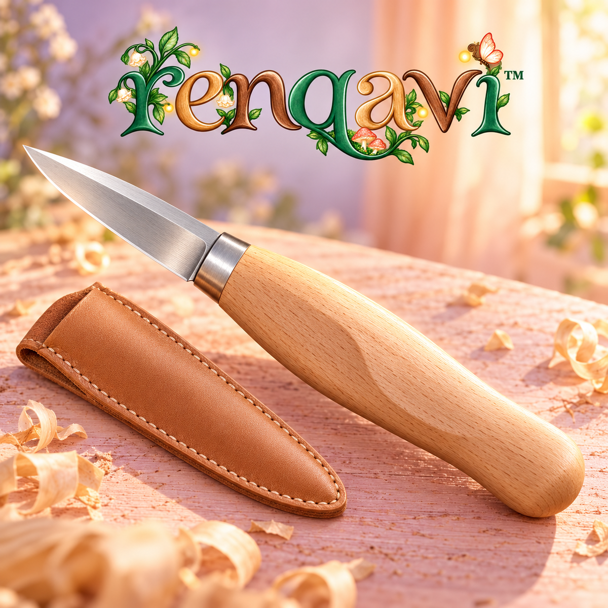 renqavi™ FirstCut Beginner Wood Carving Knife — 1.5-Inch Whittling Blade, Beech Handle & Storage Sleeve