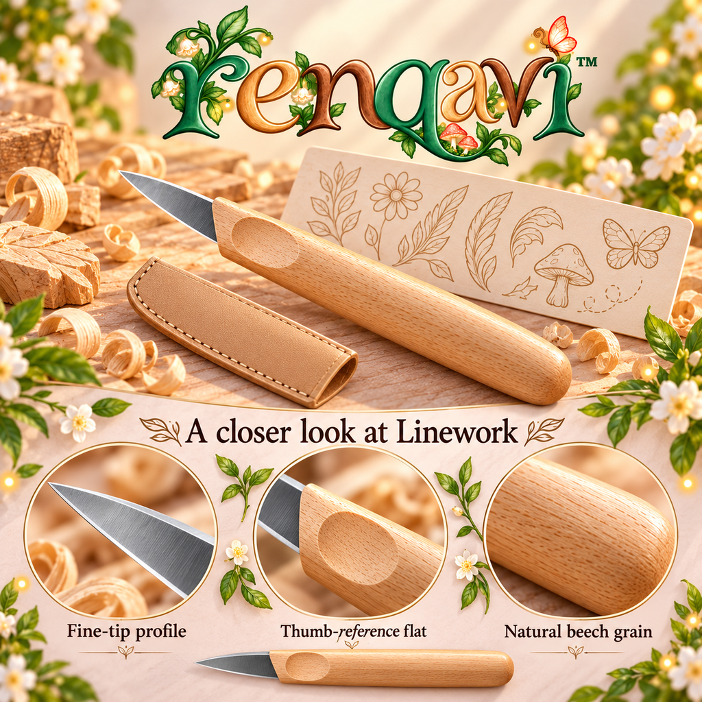 renqavi™ Linework Detail Carving Knife — 1-Inch Fine-Tip Whittling Tool for Small Wood Projects