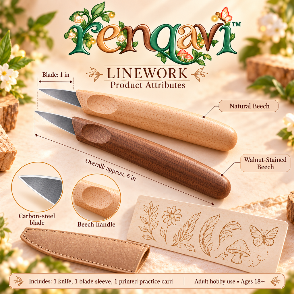 renqavi™ Linework Detail Carving Knife — 1-Inch Fine-Tip Whittling Tool for Small Wood Projects