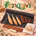 renqavi™ FirstCut 3-Knife Wood Carving Starter Set — Roughing, Detail & Chip Carving Tools with Canvas Roll