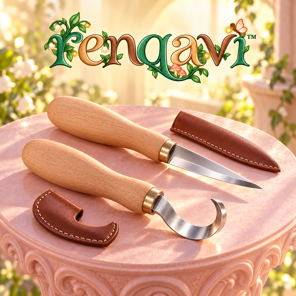 renqavi™ CurveStart Spoon Carving Tool Set — Sloyd Knife & Hook Knife with Protective Covers
