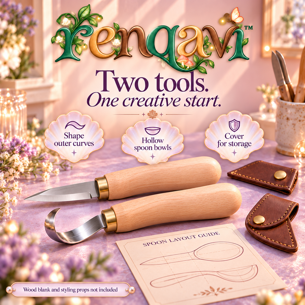 renqavi™ CurveStart Spoon Carving Tool Set — Sloyd Knife & Hook Knife with Protective Covers