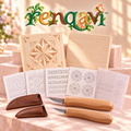 renqavi™ PatternCut Chip Carving Starter Kit — Two Knives, Basswood Practice Tiles & Geometric Templates