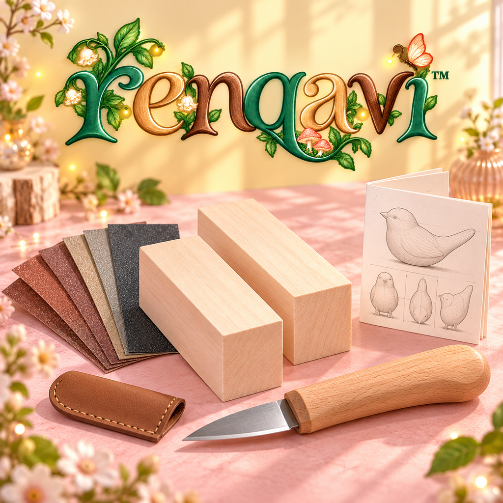 renqavi™ PocketBird Adult Wood Carving Kit — Basswood Bird Blanks, Whittling Knife & Sanding Supplies