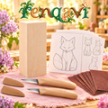 renqavi™ Woodland Fox Beginner Carving Kit — Two Wood Carving Knives, Basswood Blank & Step-by-Step Pattern Cards