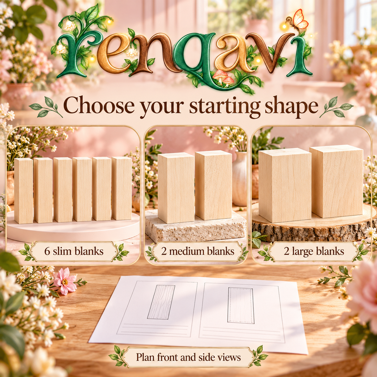 renqavi™ PracticeStock Basswood Carving Blocks — 10-Piece Unfinished Wood Blank Set for Adult Whittling Projects